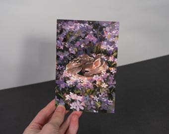 Sleeping Fawn in Bed of Flowers Art Print