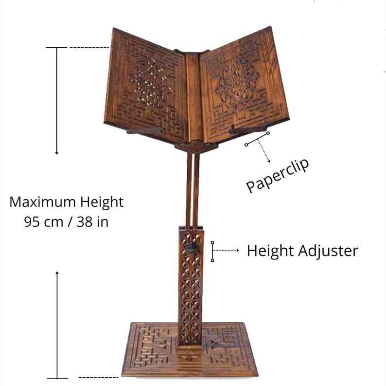 Adjustable Wooden Book Stand, Quran Stand, Bible Holder, Desktop Cookbook Stand, Wood Rihal Lectern