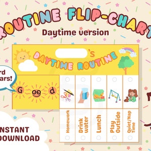 Daytime Routine Chart for Kids, Printable Board, Interactive Folding/Flip Chart, Daily Task Checklist, Homeschool Planner, Toddler Agenda