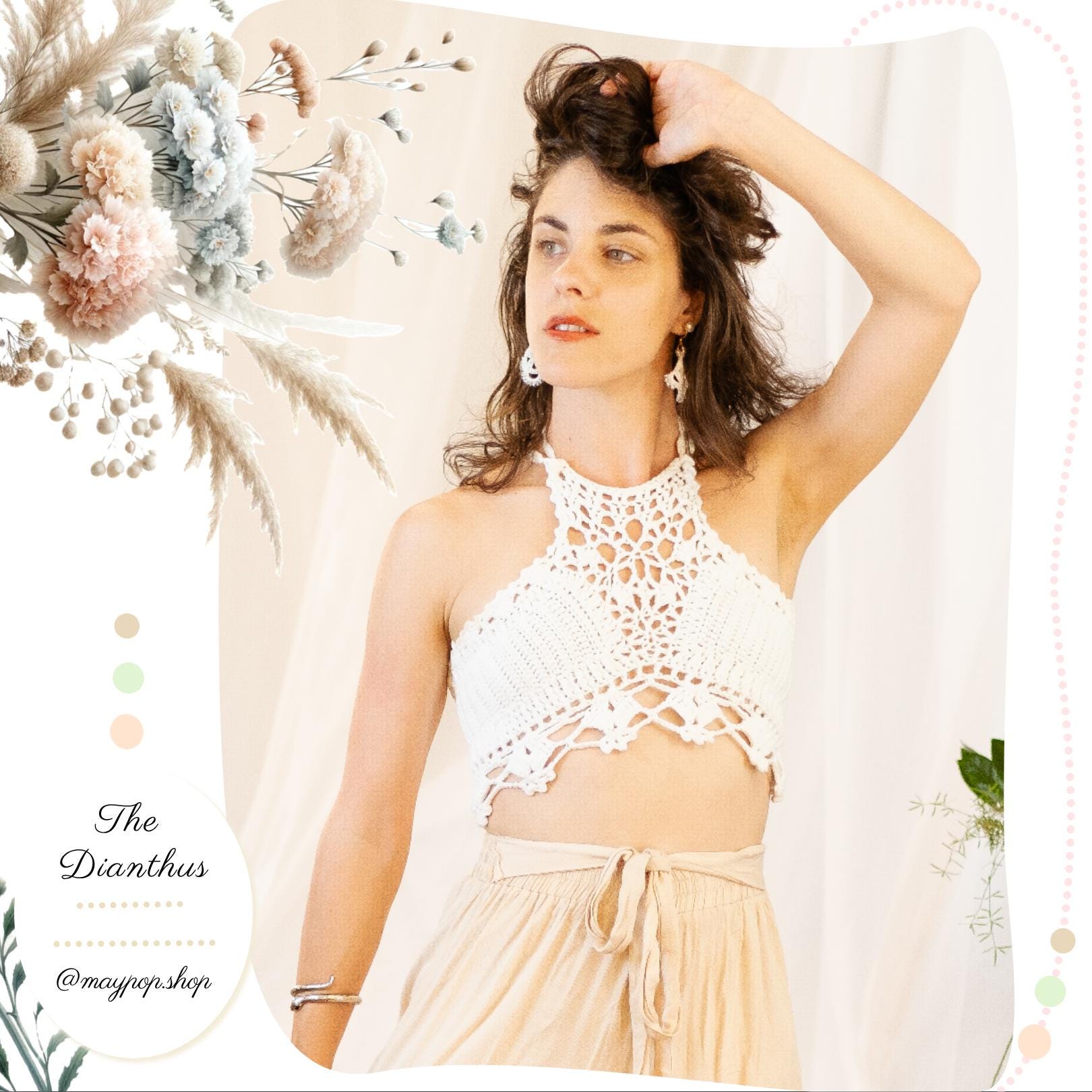 Dianthus II Crochet Top Pattern: Lacey High Neck Design (PDF Pattern)