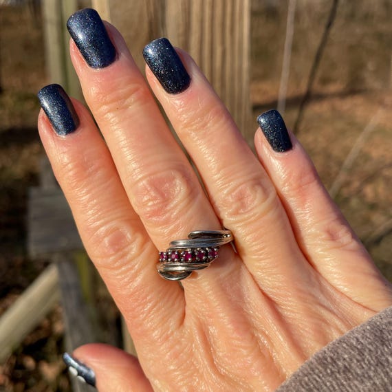 Sterling Silver Ruby Bypass Ring Size 7 - image 3