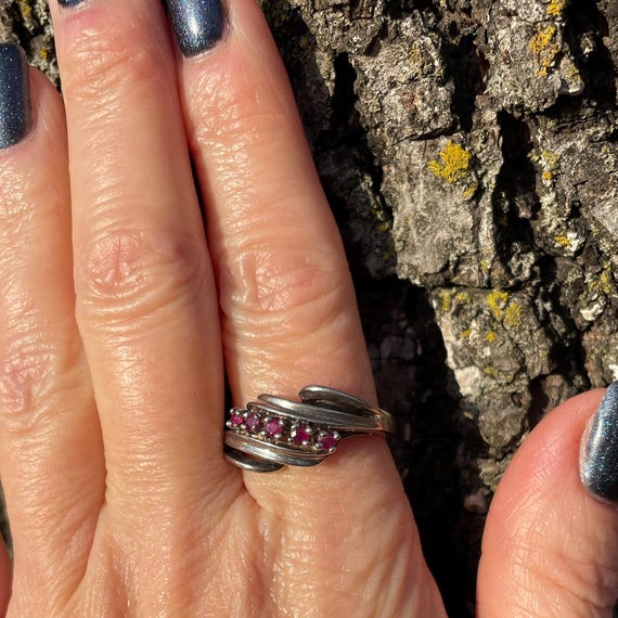 Sterling Silver Ruby Bypass Ring Size 7 - image 14