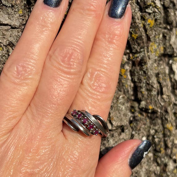 Sterling Silver Ruby Bypass Ring Size 7 - image 4