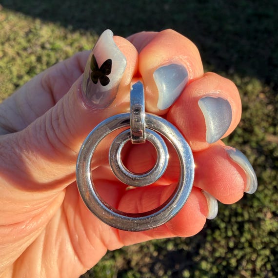 Vintage Sterling Silver Interlocking Double Circl… - image 1