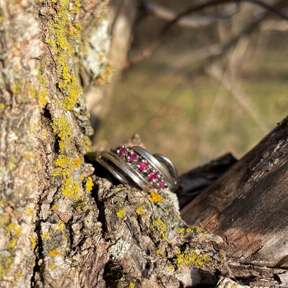Sterling Silver Ruby Bypass Ring Size 7 - image 2