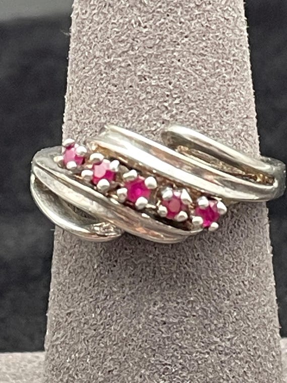 Sterling Silver Ruby Bypass Ring Size 7 - image 1