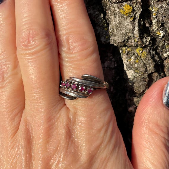 Sterling Silver Ruby Bypass Ring Size 7 - image 15