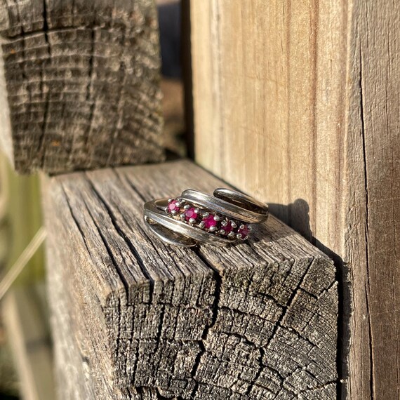 Sterling Silver Ruby Bypass Ring Size 7 - image 12