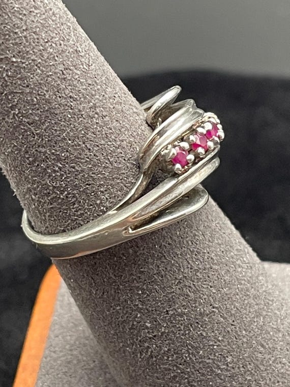 Sterling Silver Ruby Bypass Ring Size 7 - image 6