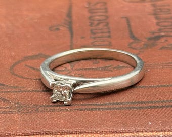 Vintage Platinaire Princess Cut Diamond Ring, Size 6.5