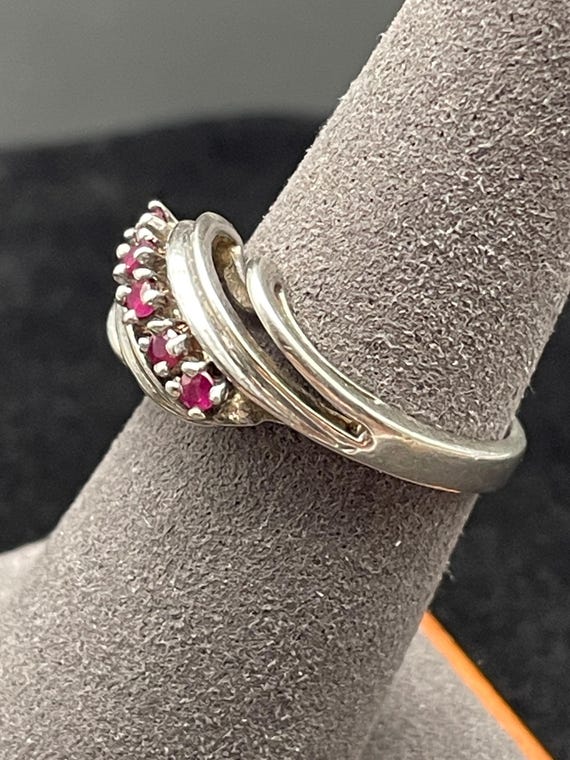 Sterling Silver Ruby Bypass Ring Size 7 - image 5
