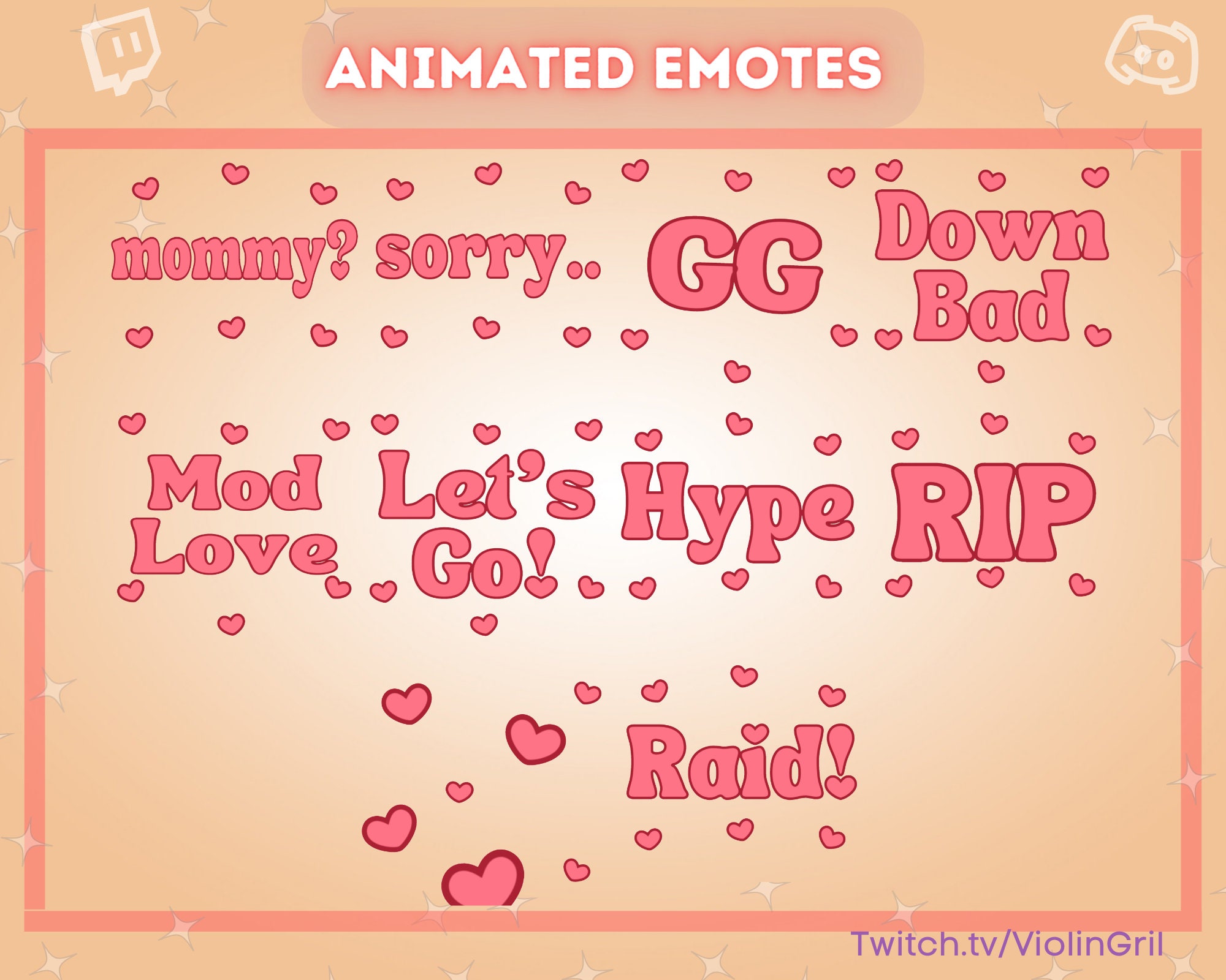 10 Animated Emotes Pink Heart Emotes Flashing Hype, Raid, Let's Go
