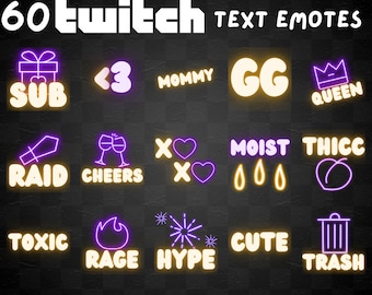 Neon Twitch Emotes | Twitch & Discord Emotes Bundle | F No U Ban Memes Funny Kawaii Cute Thicc uwu rip simp pog daddy sub hype sheesh MOIST