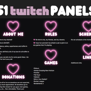 Neon Pink Twitch Panels | 51 Twitch Panels | Schlichtes Herz Panele