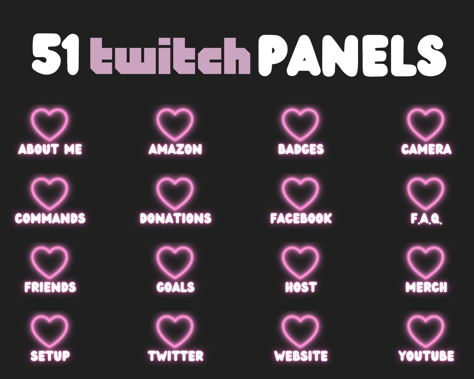 Neon Pink Twitch Panels 51 Twitch Panels Simple Heart Etsy