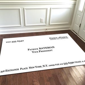 Tappeto con carte Patric Bateman, tappeto American Psycho, decorazione con carte Bateman, tappeto con film, tappeto con serie, tappeto regalo, tappeto da area, tappeto, tappeto personalizzato, personalizzato