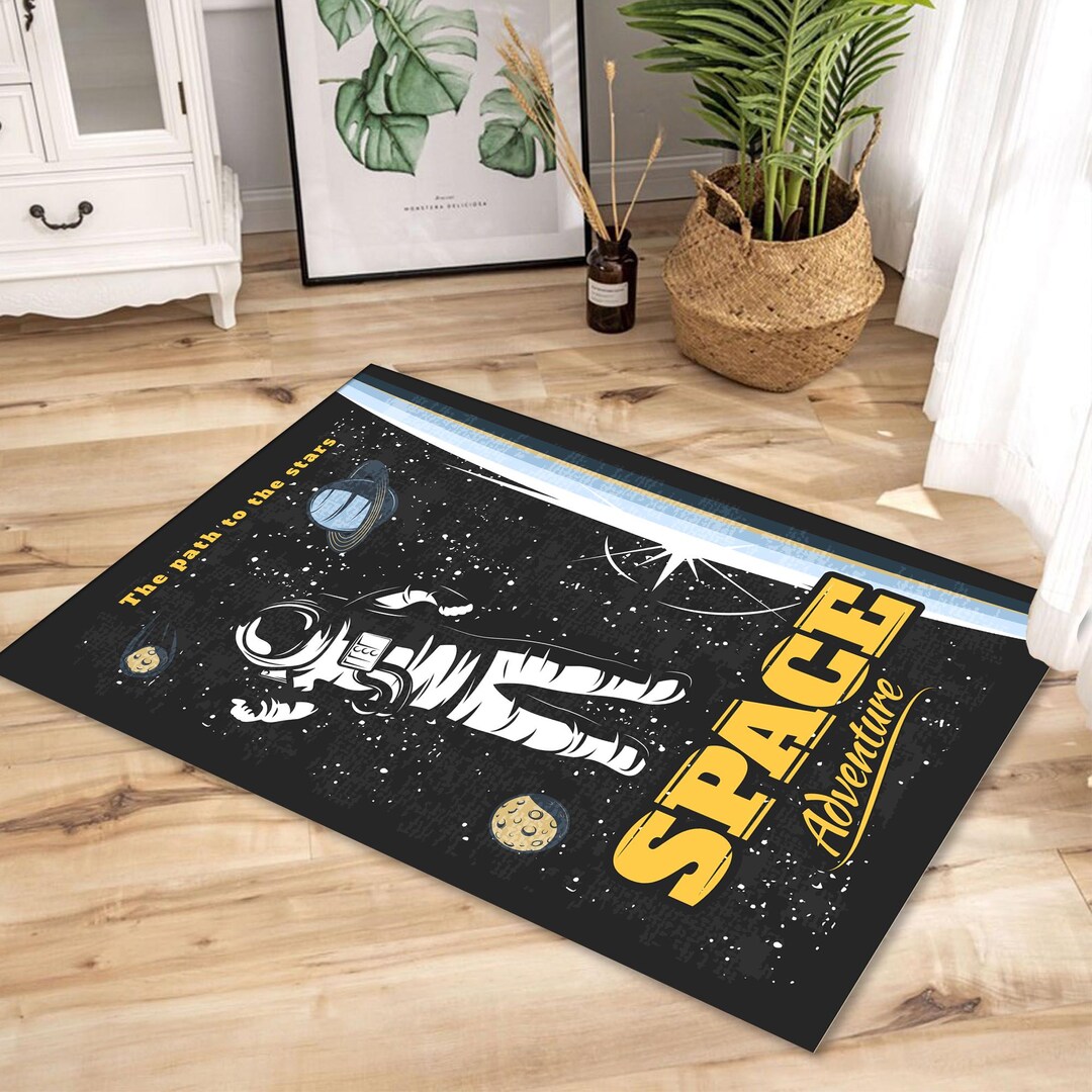 Space Adventure Rug, Astronaut Themed Rug, Kids Room Space Decor, Outer ...