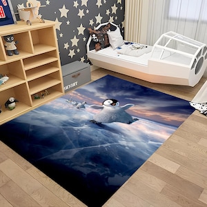 Teppich mit Pinguin, Teppich für Kinder, Wollteppich, Kinderteppich, Kinderteppich, Kinderteppich, Kinderteppich