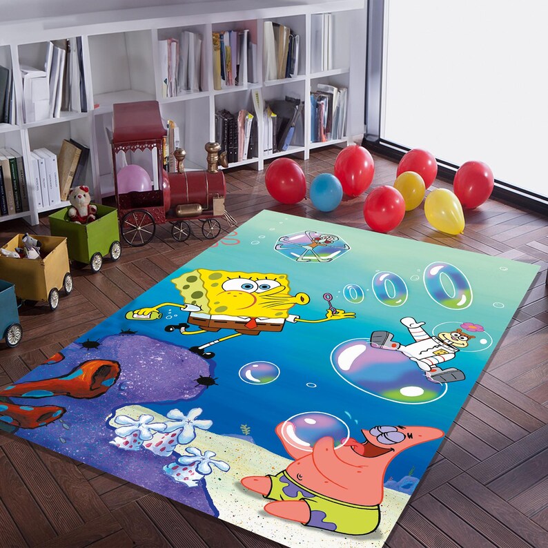 Spongebob Map Rug Sponge Rug, Sea Fish Rug, Cartoon Themed Rug, Children Bedroom Rug ...