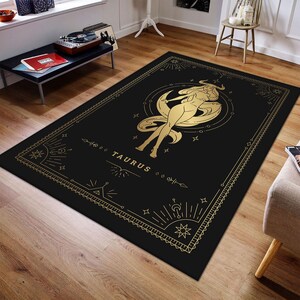 Tappeto con carta dei tarocchi della stella del Toro, tappeto con stella del Toro, tappeto con segno dorato, tappeto con tarocchi, tappeto dorato, tappeto, tappeto regalo per adolescenti, tappeto regalo, regalo per fan dei tarocchi