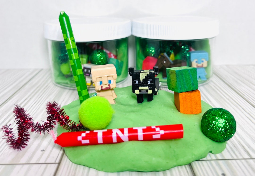 Playdough to Go Sensory Jars, Minecraft Party Favors, Dough Kids Party