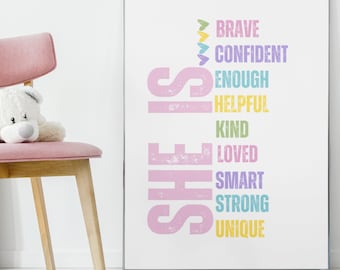 SOFORTIGER DOWNLOAD 5 Dateigrößen, sie ist mutig druckbare Kunst, Mädchenzimmer Dekor,