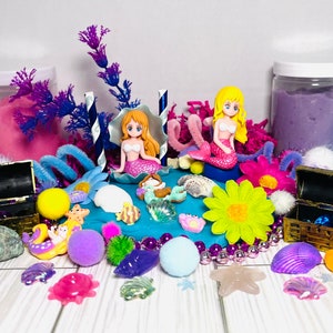 Mermaid sensory kit, Mermaid play-dough kit, sensory play, sensory bin, kids personalized gift, gift for girls, kid holiday gift