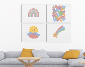 Mädchenzimmer Wand Kunst Set: Regenbogen, Herzen, Sterne, Sonne (Digitaler Download)