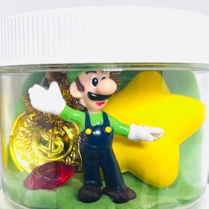 Playdough to go sensory jars, Mario party favors, dough kids party favors, dough kits, playdough stocking stuffers, goodie bags