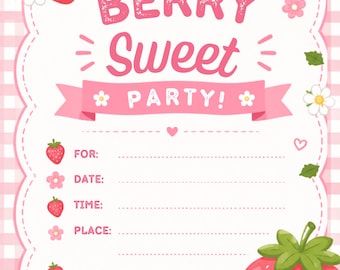 DIGITALE Beere Süß Party Einladung Vorlage | Erdbeeren Geburtstag einladen | Bearbeitbar Kinder Geburtstagsfeier-Einladung | Sofort Download