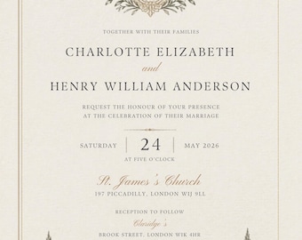 DIGITALE alte Geld Hochzeitseinladung Vorlage | Bearbeitbare Luxus Hochzeit Einladen | Zeitlos Elegante Einladung | Sofort Download