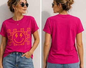 Pink & Orange Smiley T-Shirt, unisex Gildan Shirt