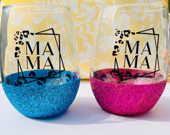 Mama Peek-A-Boo Stemless Glitter Weinglas