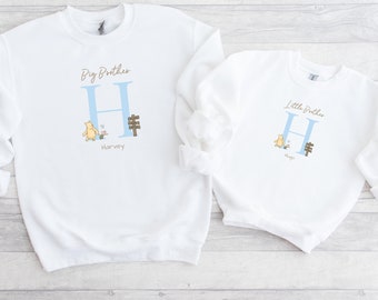 Big Brother Little Brother Matching Jumpers | Personalised Boys Winnie Pooh Matching Sweatshirts | Gift for New Big Brother | New Baby Gift