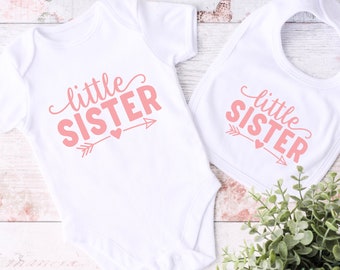 Little Sister Bodysuit | Personalised Little Sister Outfit | Matching Bib | Baby Shower Gift | Baby Announcement | Coming Home Outfit