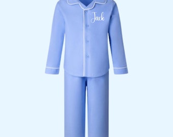 Conjunto de pijamas con botones clásicos azules para niños / pijamas personalizados / pijamas para niños / elementos esenciales para dormir / pijamas con nombre personalizado