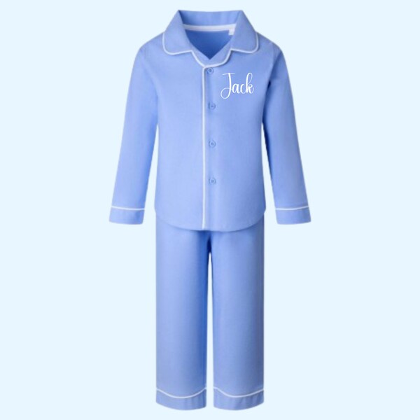 Boys Blue Classic Button Up Pyjamas Set | Personalised Pyjamas | Boys Pyjamas | Bedtime Essentials | Custom Name Pyjamas