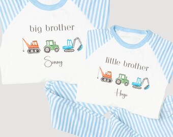 Big Brother Little Brother Pyjamas | Personalised Brother Matching Digger Pyjamas | Boys Digger Pyjamas | Brother Matching Pyjamas