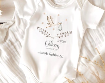 Baby Stork Special Delivery Coming Soon Personalised Bodysuit | Baby Announcement Romper Special Delivery Stork Design | Special Delivery