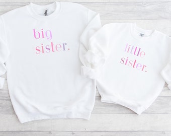 Big Sister Little Sister Jumpers | Personalised Sister Matching Sweatshirts| Gift for Girls | Gift for New Big Sister | Baby Announcement