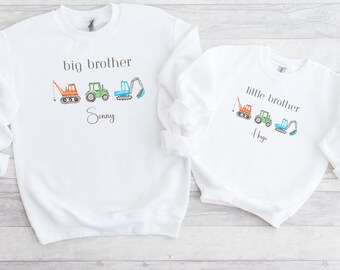 Big Brother Little Brother Matching Jumpers | Personalised Brother Matching Digger Jumpers | Gift for Big Brother | Baby Announcement