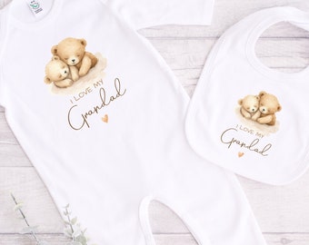 Ik hou van mijn opa teddybeer boxpakje | Gepersonaliseerde ik hou van mijn opa Romper | Bijpassende slabbetje | Babyaankondiging | Nieuw babycadeau