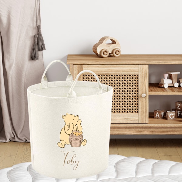 Winnie Pooh Toy Basket | Personalised Winnie Pooh Toy Tub | Nursery Storage | Baby Shower Gift | New Baby Gift | Winnie Pooh Décor