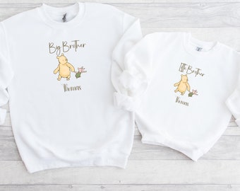 Big Brother Little Brother Matching Jumpers | Personalised Boys Winnie Pooh Matching Sweaters | Winnie Pooh Jumpers | Baby Announcement