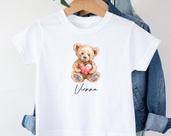 Girls Teddy Bear T-shirt | Girls Personalised Teddy Shirt | Teddy Bear T-shirt | Love Heart T-shirt | Gift for Girls | Girls T-shirt