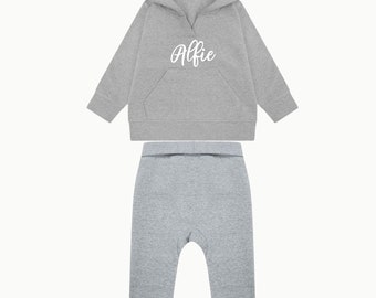 Personalised Boys Grey Hooded Tracksuit | Grey | Top & Bottoms | Cuffed Jogger | Hooded Jumper | Boys Clothing Gift