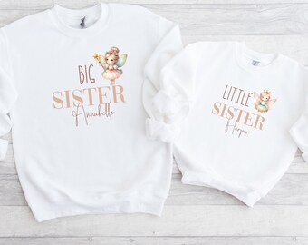 Grote zus kleine zus truien | Gepersonaliseerde Fairy Matching Sister Sweaters | Cadeau voor nieuwe grote zus | Babyaankondiging | Prinses