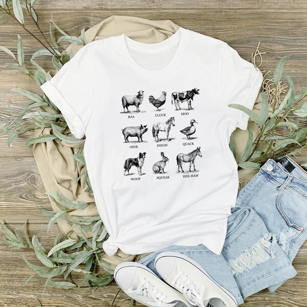 Ladies Farm Animals T-shirt | Farm Animal T-shirts | Womens Farming T-shirt | Farm Animals | Animal Lover T-shirt | White Custom T-shirt