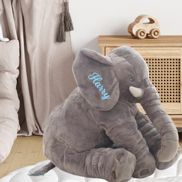 Personalised Big Soft Cuddly Grey Elephant Soft Toy | Big Stuffed Elephant Teddy | Gift for Boys | Elephant Cushion | Nursery Décor