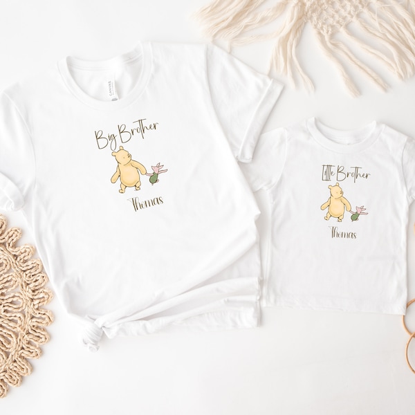 Big Brother Little Brother T-shirts | Personalised Winnie Pooh Brother Matching Shirts | New Baby Announcement | Matching Brother Outfits